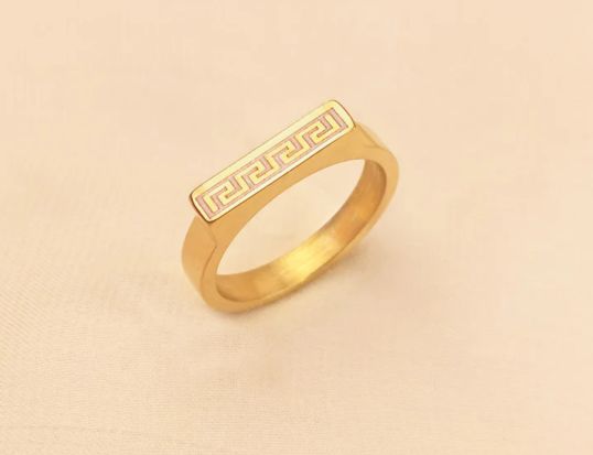Hot Selling Slim Ring For Men And Women Top Fashion High Quality  Stainless steel Slim  Greek Rectangle Ring For Boys And Girls Never FADE  Color