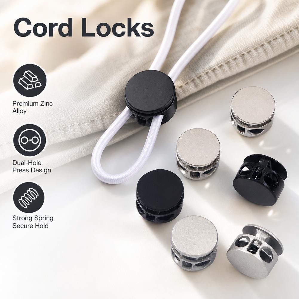 6Pcs Metal Cord Locks Double Hole Spring Toggle Stopper Zinc Alloy Shoelace Locks Fastener Clip For Athletic Casual Shoes