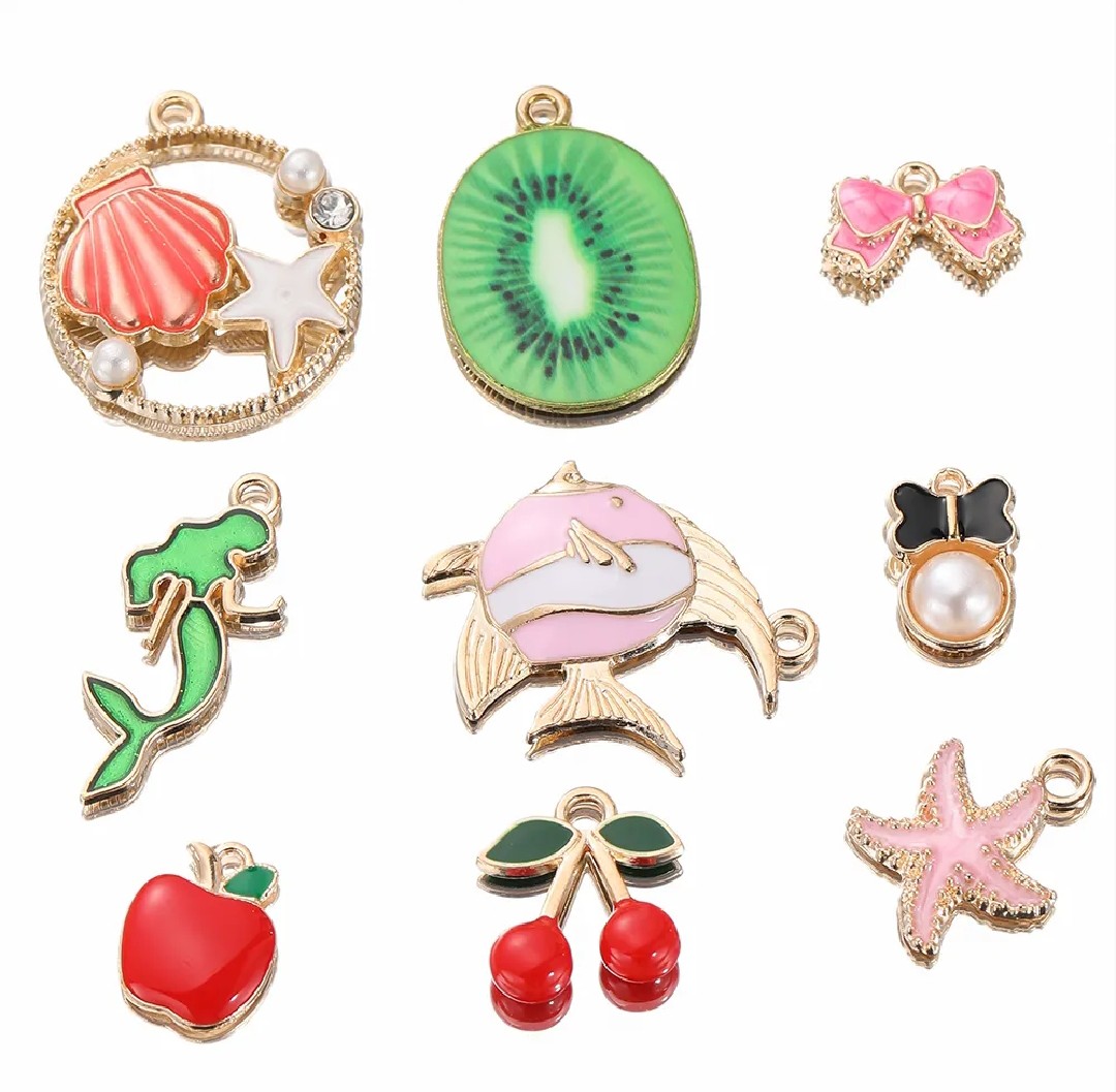 10Pcs Random Mix Alloy Drop Oil Charms Multicolor Animals Flower Pendant Beads For DIY Bracelets Earrings Making Women Jewelry Findings
