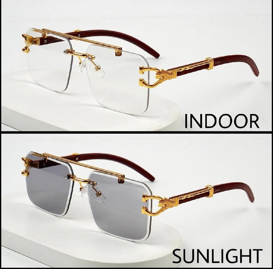 Photochromic Sunglasses Rimless UV400 | Color Changing Transition Glasses | Luxury Frameless Brown Driving Sunglasses for Men Women Unisex Pakistan (Cheetah Style)