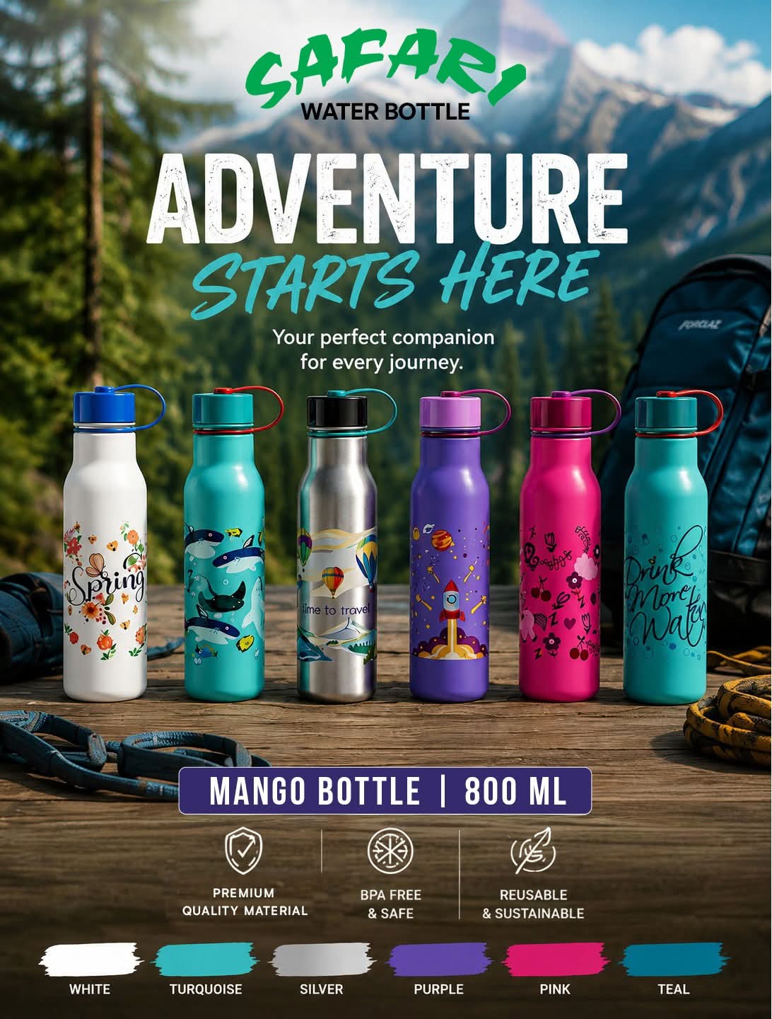 Mango Bottle 800ML Stainless Steel Water Bottle | BPA Free Leakproof Reusable Sports Travel Bottle for Gym, School & Office