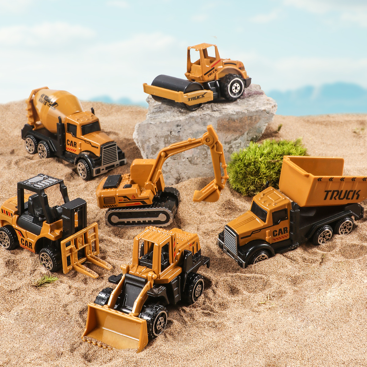 6pcs/set Toys for Boys Alloy Engineering Truck Toy Car Excavator Bulldozer Roller Miniature Model Diecast Kid Birthday 