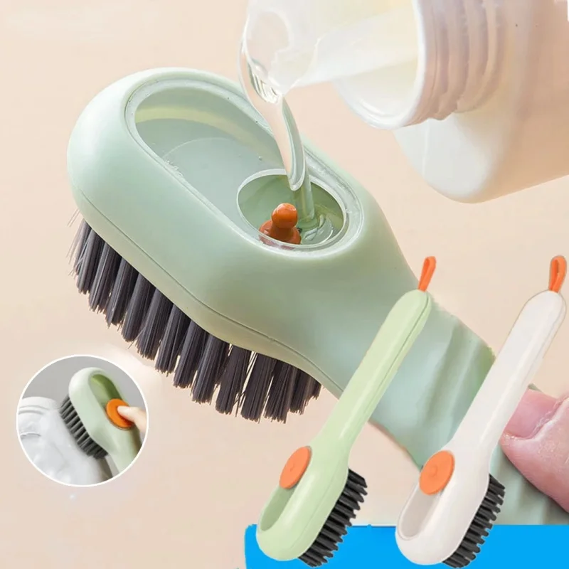 Multifunctional Liquid Adding Shoe Brush Press Type Liquid Dispensing Cleaning Brush Soft Bristle Household Sneaker Washing Tool