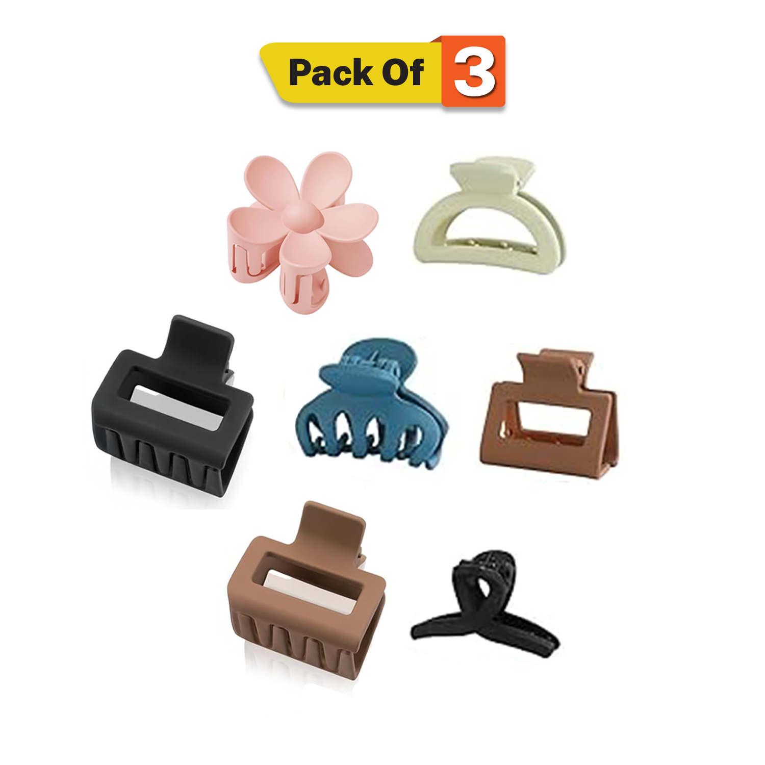 Pack of 3 Hair Clip Claw Matte Finish For Women Girls High Quality Strong Grip No Slip Stylish Barrettes Assorted Colors Small Size (2 - 3 Inch ) Jaw Accessories Lightweight Compact Non-Slip Durable Portable Chic Design Thin Fine Hair Holder - IMPORTED