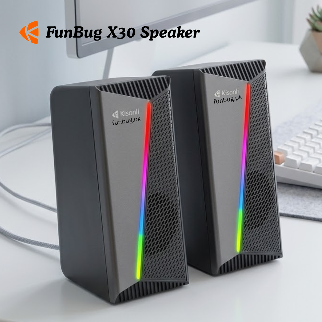 FunBug X30 RGB Gaming Speakers For PC Laptop - 2.0 Stereo Multimedia Computer Speaker With Strong Bass & Volume Control - 3.5mm AUX Wired Audio - Kisonli
