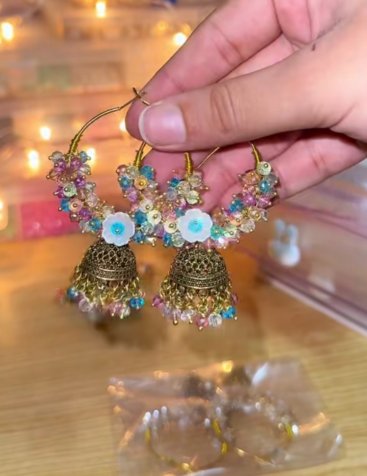 Hoop Earrings with Jhumka | Handcrafted Crystal Flower Jewelry`