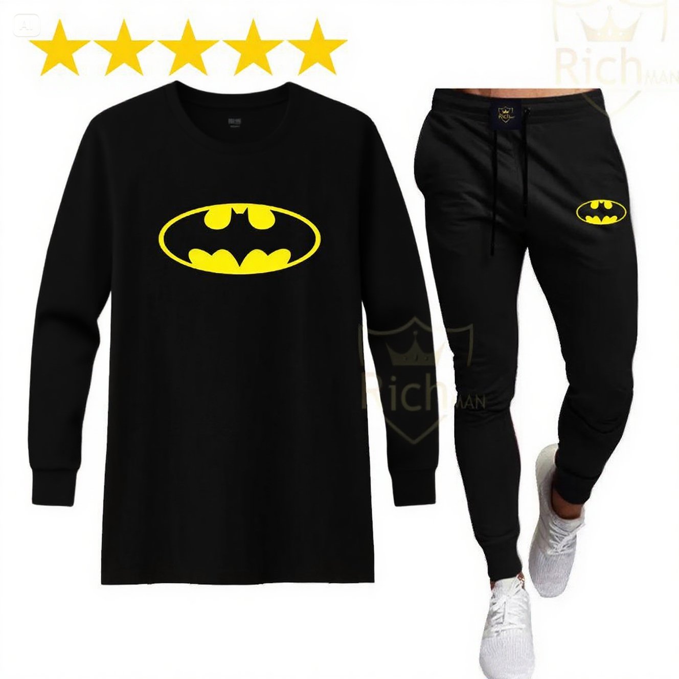 Black Premium Round Neck Sweatshirt & Trouser Tracksuit – Stylish and Comfortable Set for Men and Women