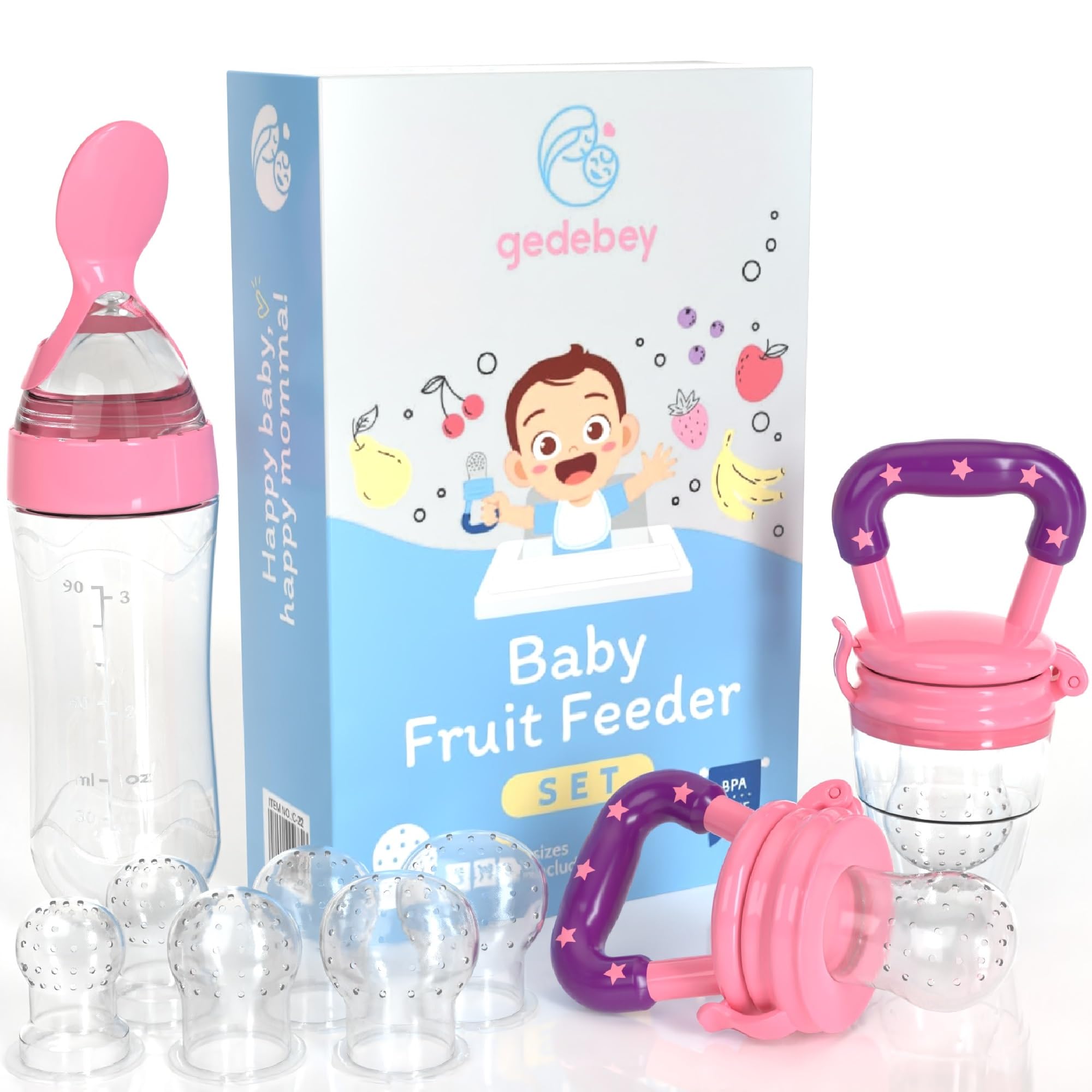Baby Fruit Feeder Pacifier - 3 Pack | 2 Frozen Fruit Teething Pacifier & 1 Baby Food Spoon Feeder | Baby Silicone Feeder Pacifier | Teething Feeder, Baby Food Feeder Fruit Pacifier