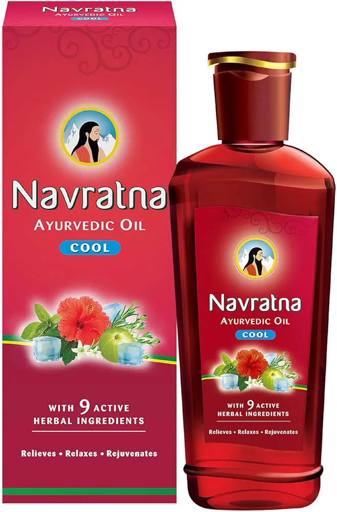 Navratna Ayurvedic Cool Hair Oil | with 9 Active Herbal Ingredients | Relaxing Head Massage Oil | Quick Relief from Headache & Body Ache