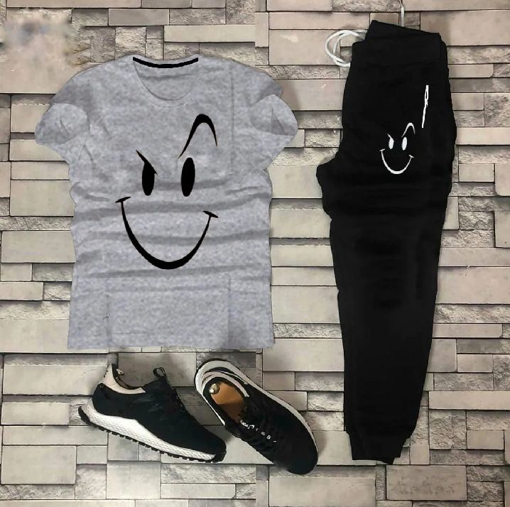 Fashionable Trendy Multicolor Happy Face Summer Track suit for Boys and Men
