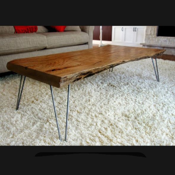 Live edge Coffee Table - Rustic Nesting Coffee Table - Mid Century Wood Slab Coffee Table with Hairpin legs - Retro Accent Center Table for living Room - Old Elm End Wooden Coffee/Side Table for Sofa -  Handmade Round Coffee Table
