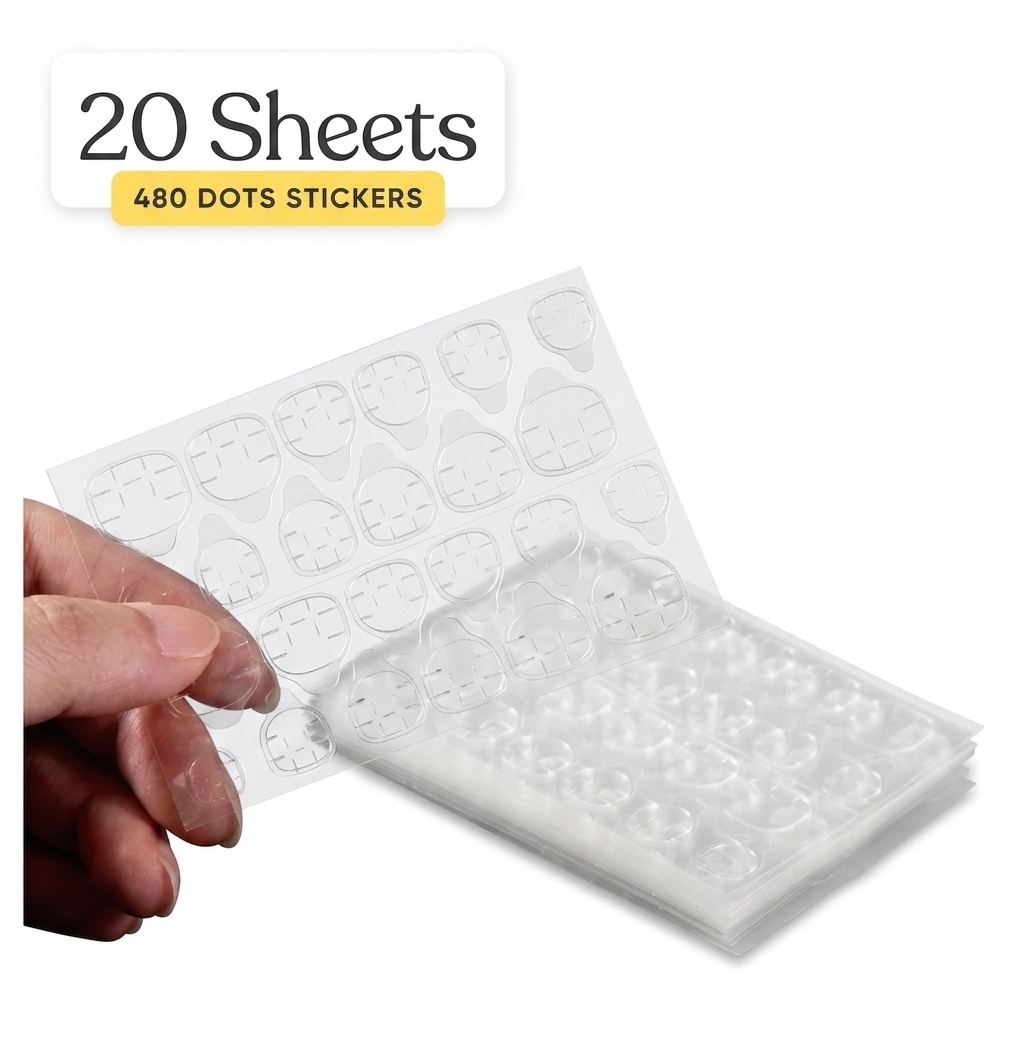 Double Sided Clear Self Adhesive Nail Stickers for Press On Nails, Fake & Artificial Nails, Reusable Nail Art Glue Tape for Easy Application, Strong Hold, Damage-Free Removal, DIY & Salon Use 20 Sheets Nail Glue T