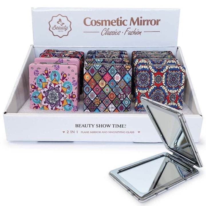 Pocket mirror-Luxury Pocket Vanity Mirror - Elegant Folding Cosmetic Mirror (2-in-1) - Vintage Print Pocket Makeup Mirror