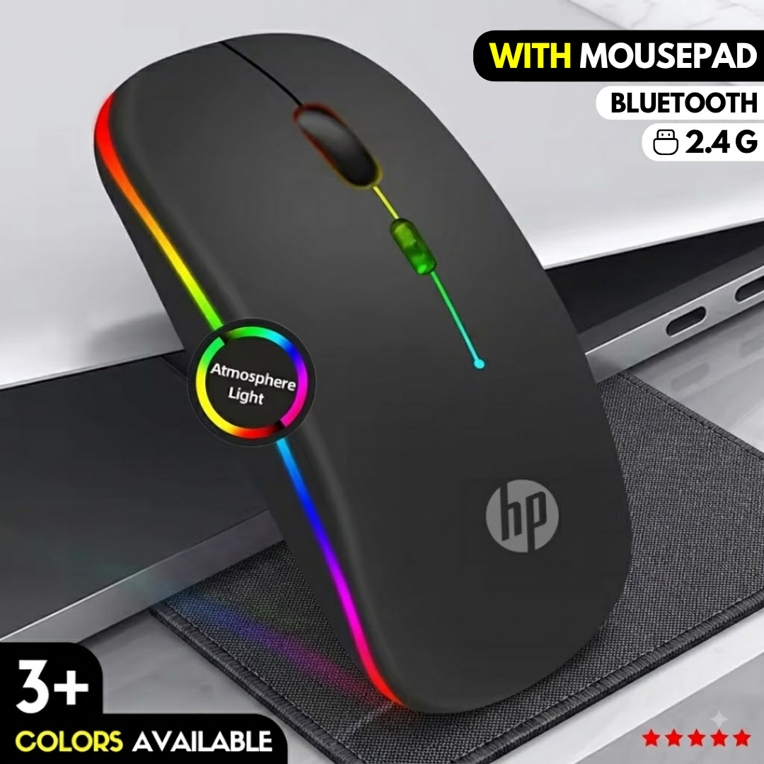 【ORIGINAL】 FunBug Dual Mode Rechargeable Wireless Bluetooth Gaming Mouse RGB with adjustable DPI ~ Silent Click, Ultra-thin Mini Wireless 2.4G Optical Mouse with MousePad for Laptop, PC, Computer, Mobile, Pad, Tablet, Smart LED TV