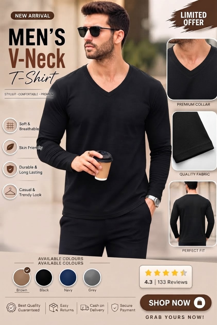 Long Sleeve Shirts for Men - Casual Soft Breathable Full Sleeves Mens V Neck T Shirts