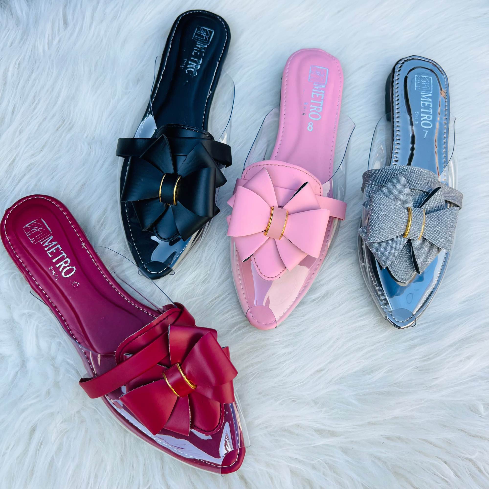 Ladies Transparent Bow Sandals For Women Summer Flat Slip-On Fashion Trendy Pointed Toe Casual Shoes Multiple color