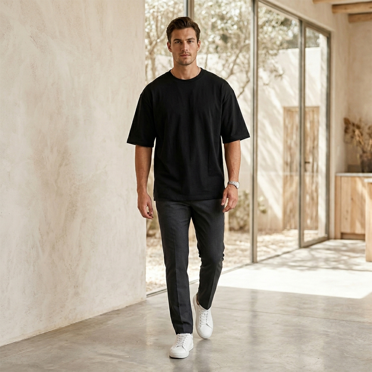 T-Shirt for Men - Summer Oversized Loose Fit Korean Style Drop Shoulder, Soft Jersey Stretchy Fabric, Versatile Casual Wear, Multiple Colors Available
