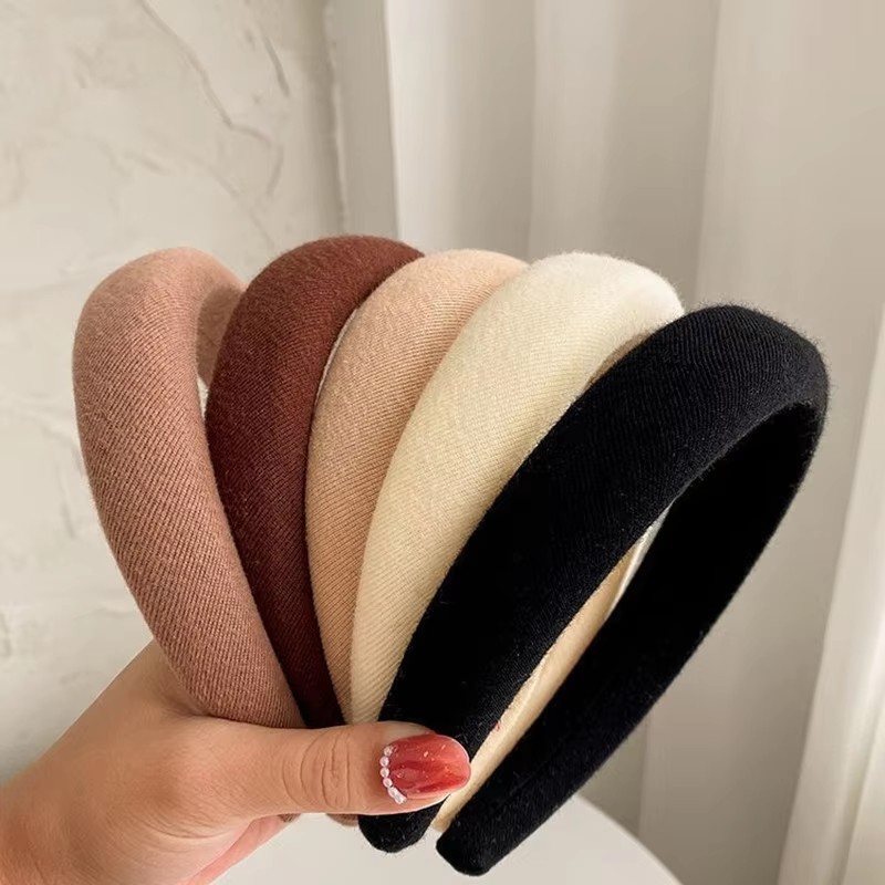 Fashion Padded Headbands For Women Wide Velvet Bezel Hair Band Hair Hoop Girl Sponge Thick Solid Color Hair Accessories Headwear
