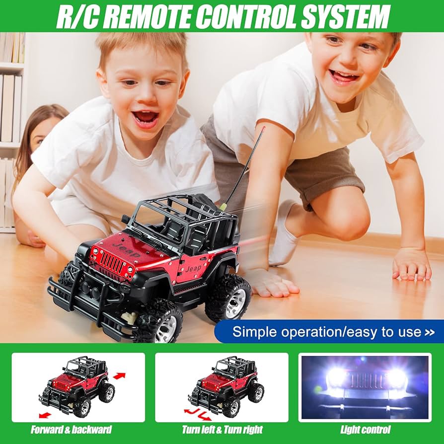 1:20 Scale Remote Control Car, Non-Slip Off-Road Toy Car with Friction Powered Wheels & Openable Doors, RC Jeep Toy for Kids & Children