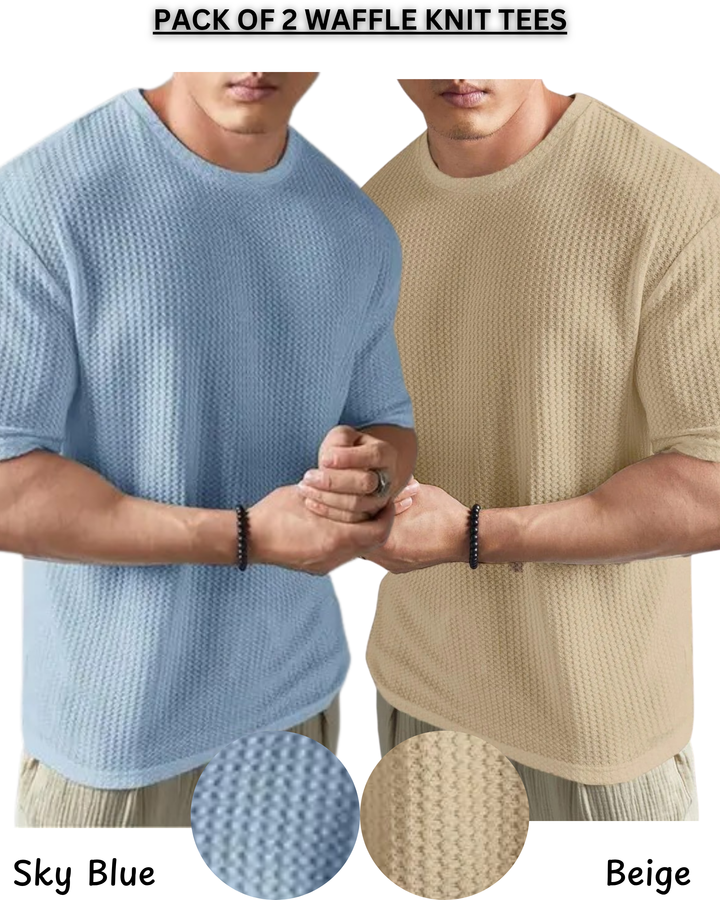 Pack Of 2 Waffle Knit Texture Tees For Men & Boys