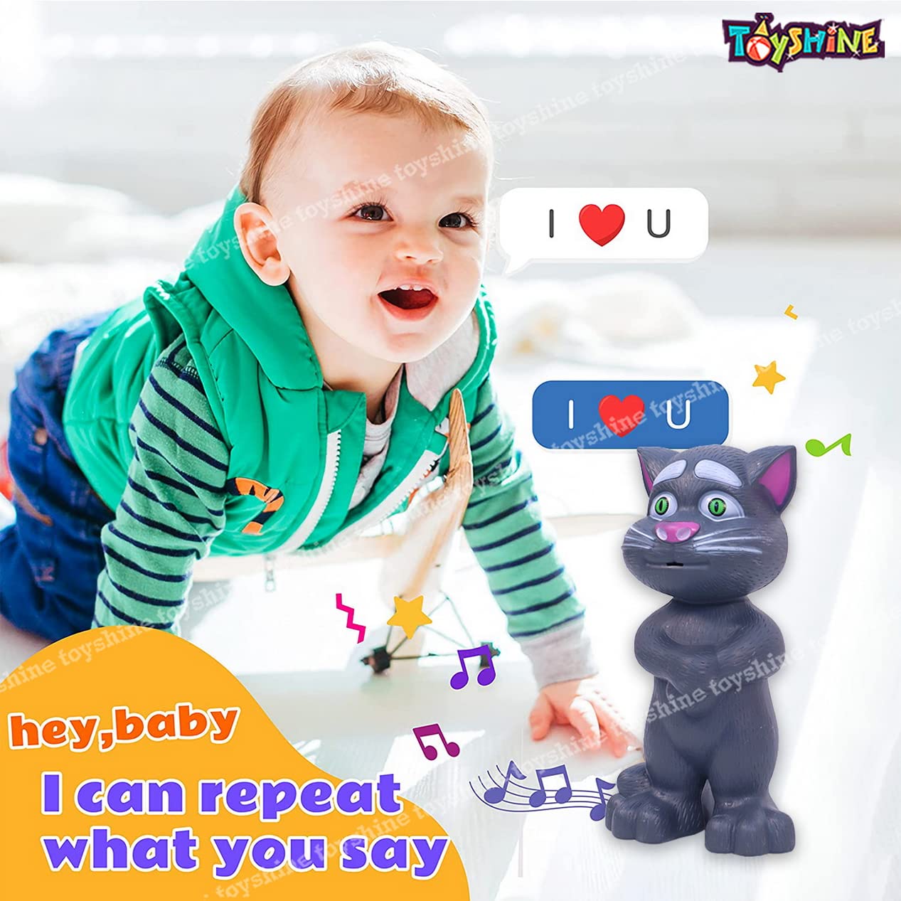 Mimicing Repeat What You Say Talking Cat with Stories and Songs, Touch Functions and Music, Funny Toy for Kids Birthday Girls Boys Kids Toddler 2 3 4 5 Year Old- GREY