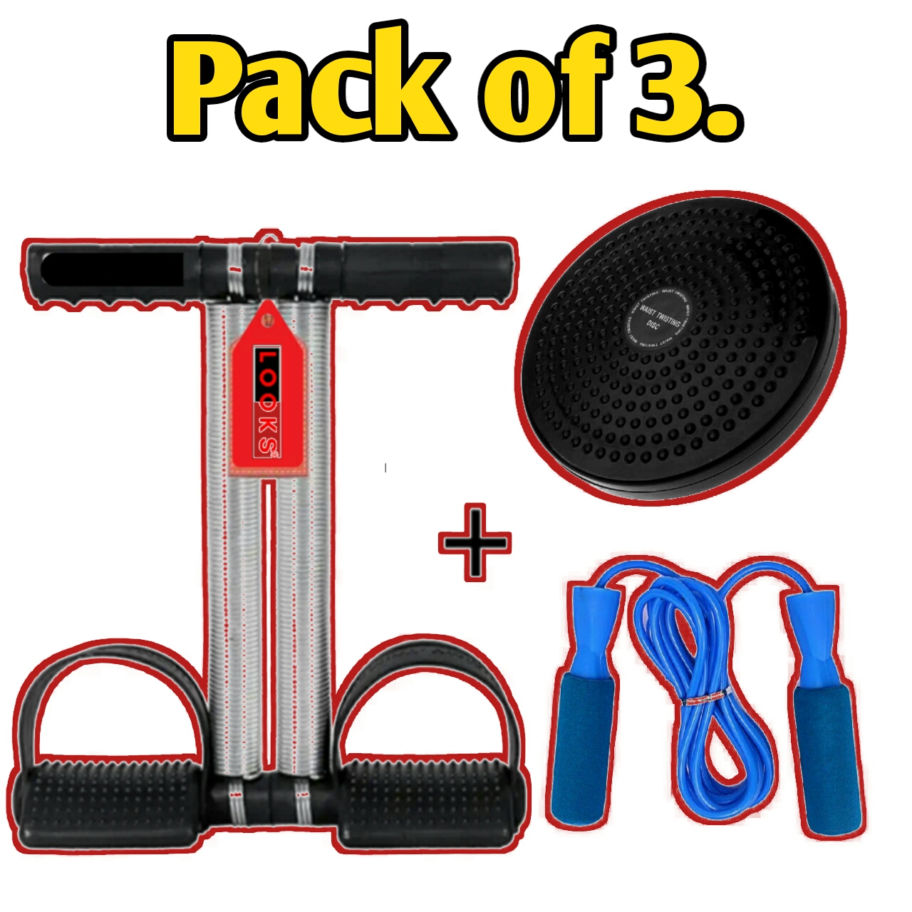 Pack of Tummy trimmer double spring , twister disc and Skipping rope | Looks Pack of Double spring Tummy trimmer, twister disc and skipping rope , Tummy trimmer, tummy twister disc , skipping rope,  tummy trimmer for men & women -Abdominal Workout