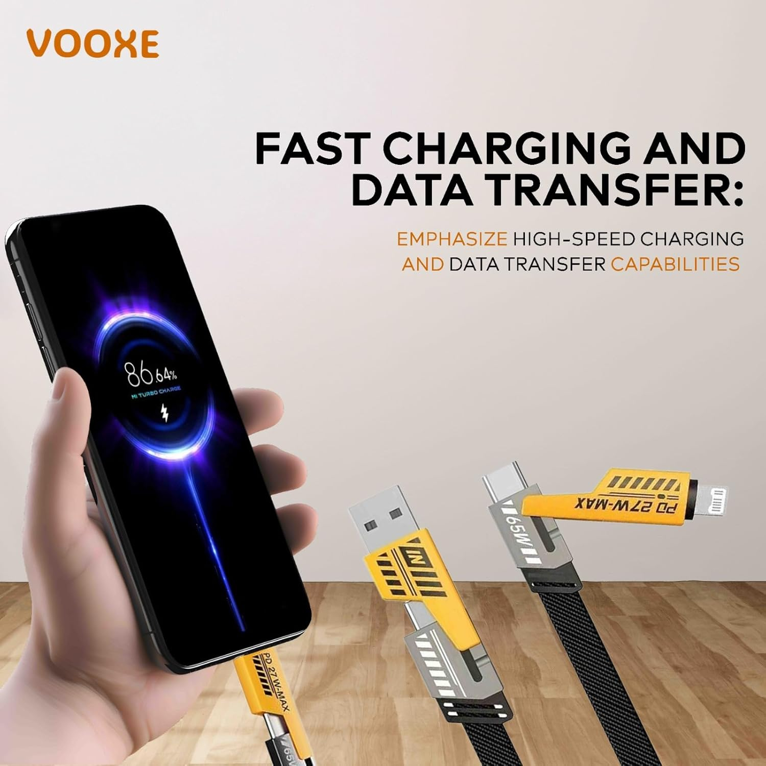 4 in1 65w and 27w Fast Charging Data Cable Nylon Braided Magnetic A Port To Type C-Cable To USB,USB To C Type USB A To Cable Laptops (Multipurpose)