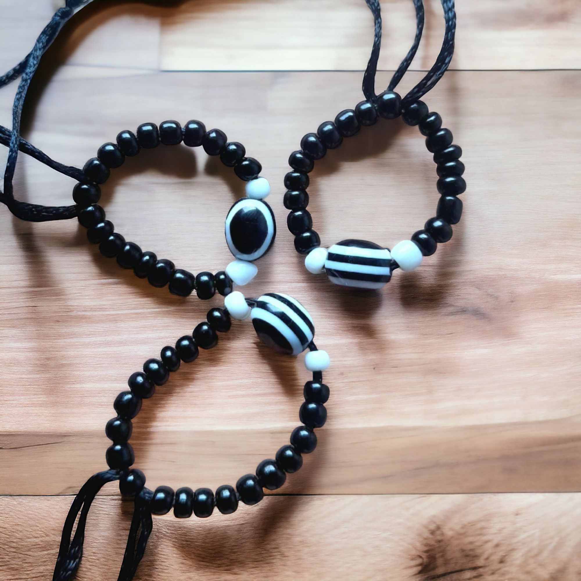 Pack of 2 Baby Bracelets - Elegant Black & White Beaded Nazar Protection