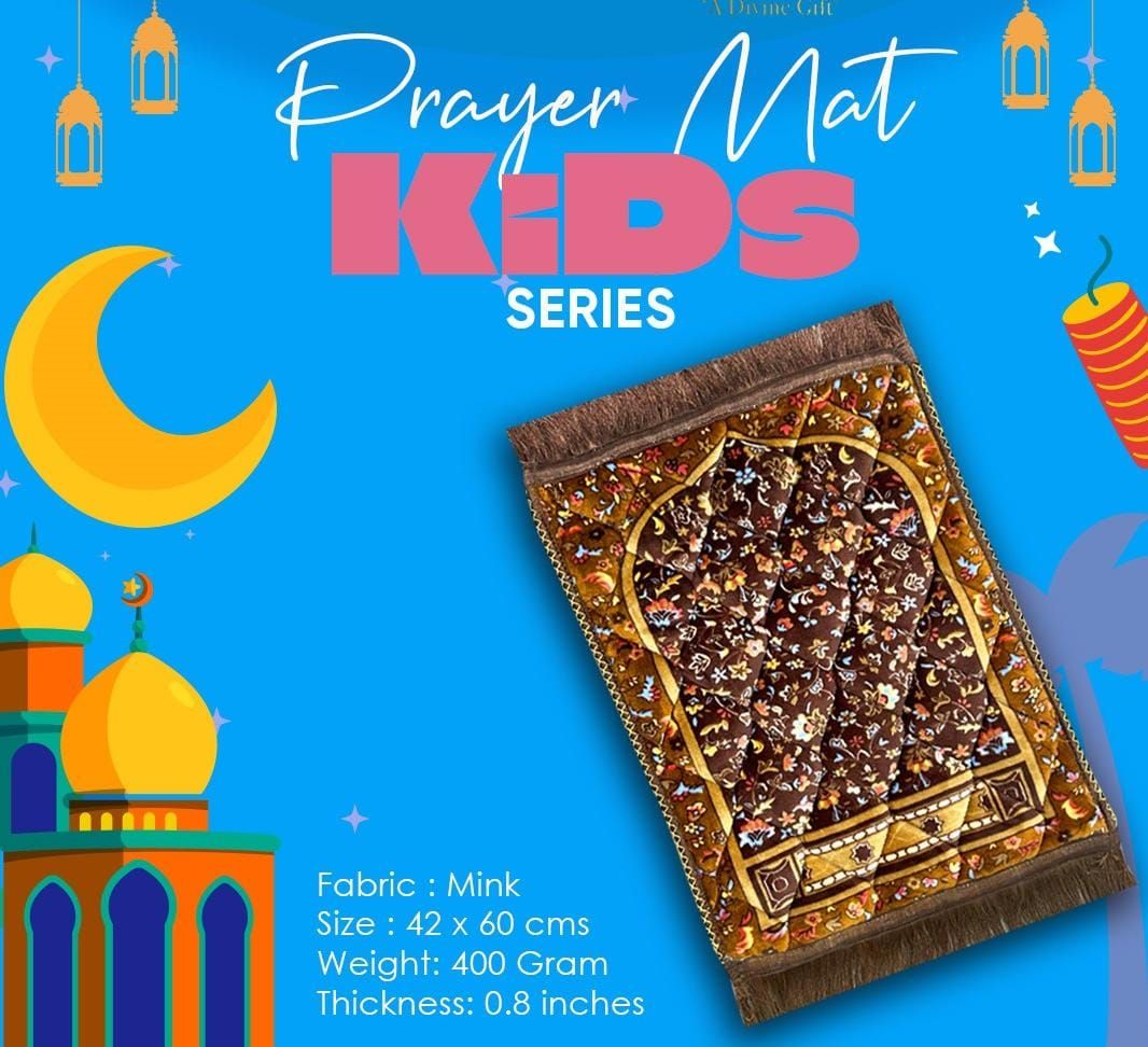 Soft Velvet Kids Prayer Mat 40x60 cm Polyester Embossed Janamaz Rug