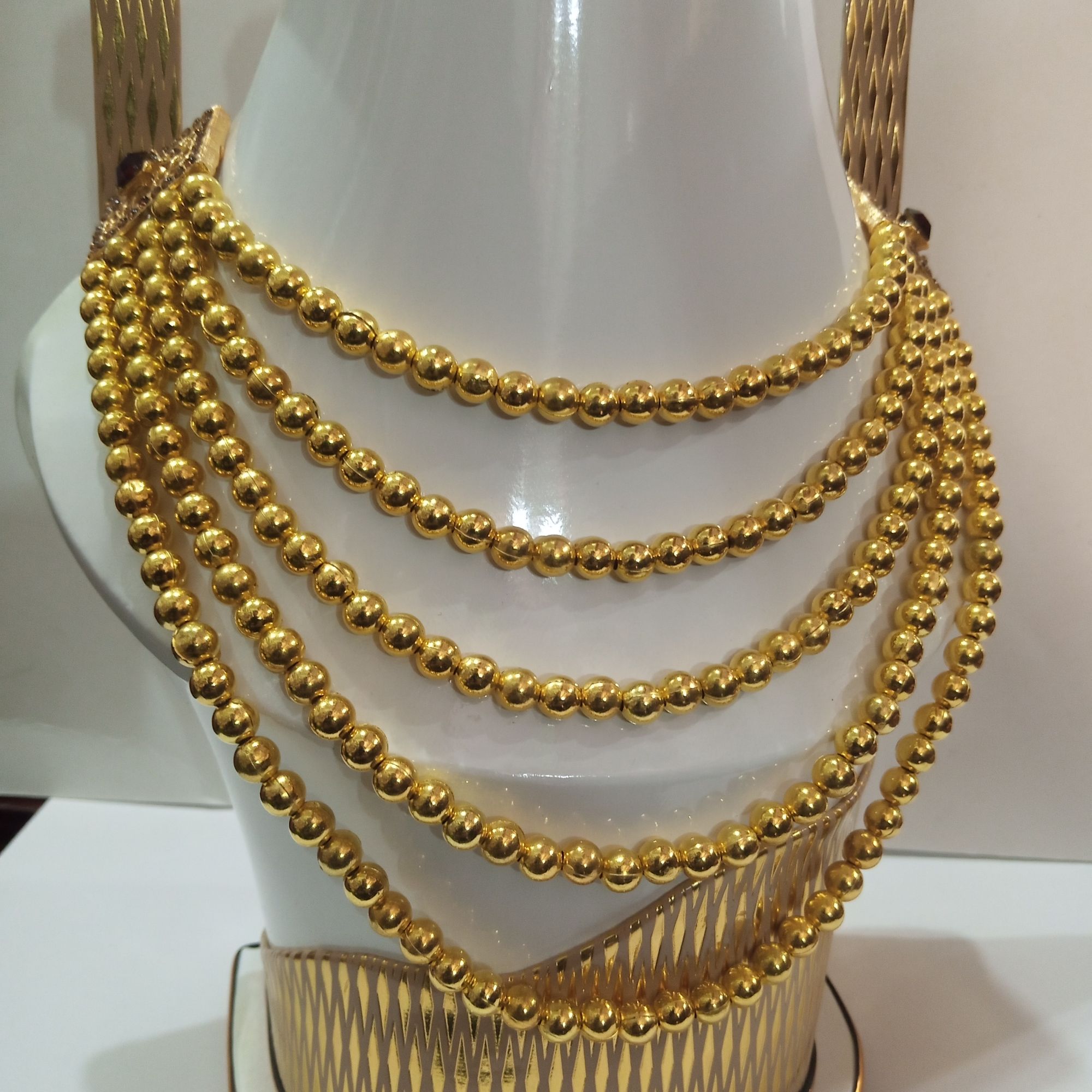 Elegant Gold-Plated Beaded Mala Necklace, Multi-Layer Traditional Jewelry for Girls & Women - HS Star Collection