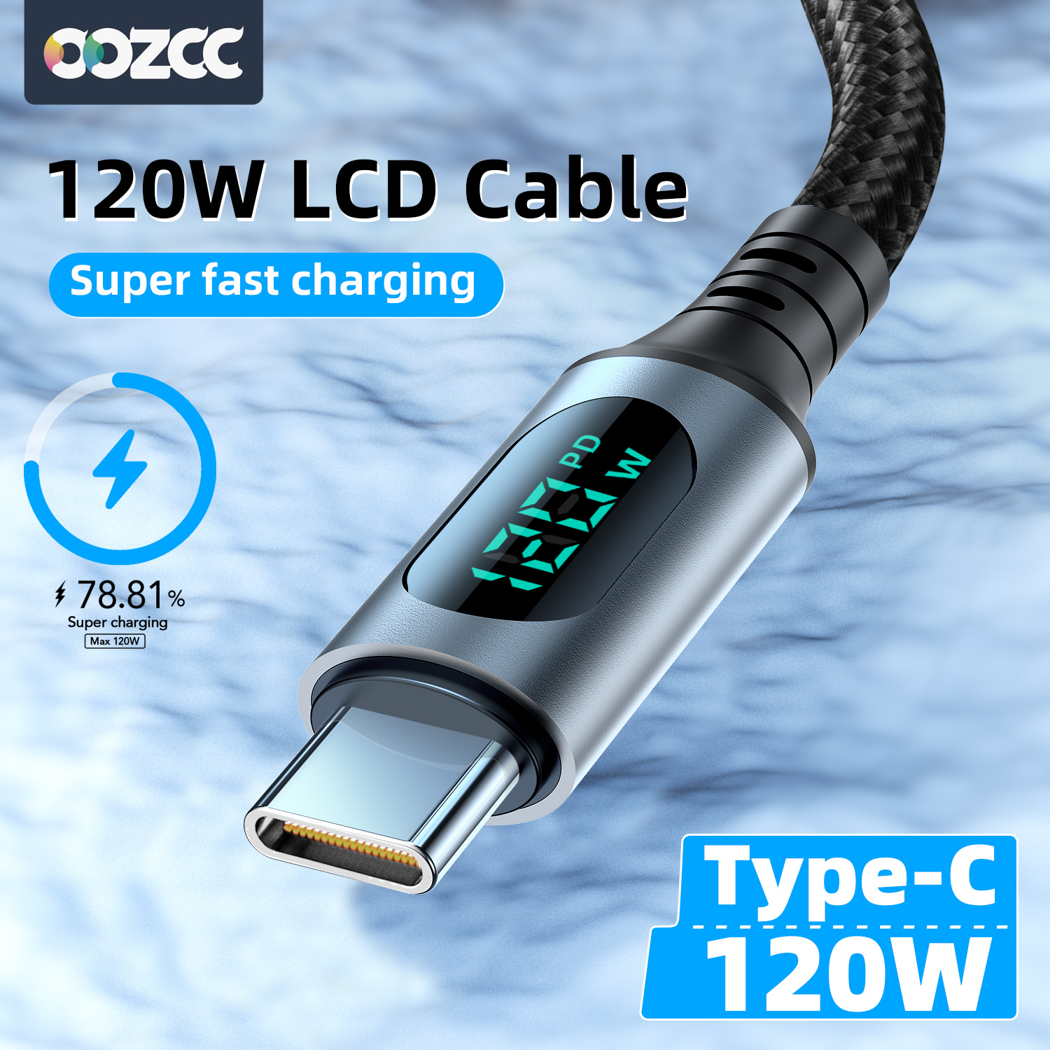 Ultra-Super Fast Charge Cable-6A 120W USB A To Type C Nylon Data Cord For  Redmi  With Led Digital Display Cable