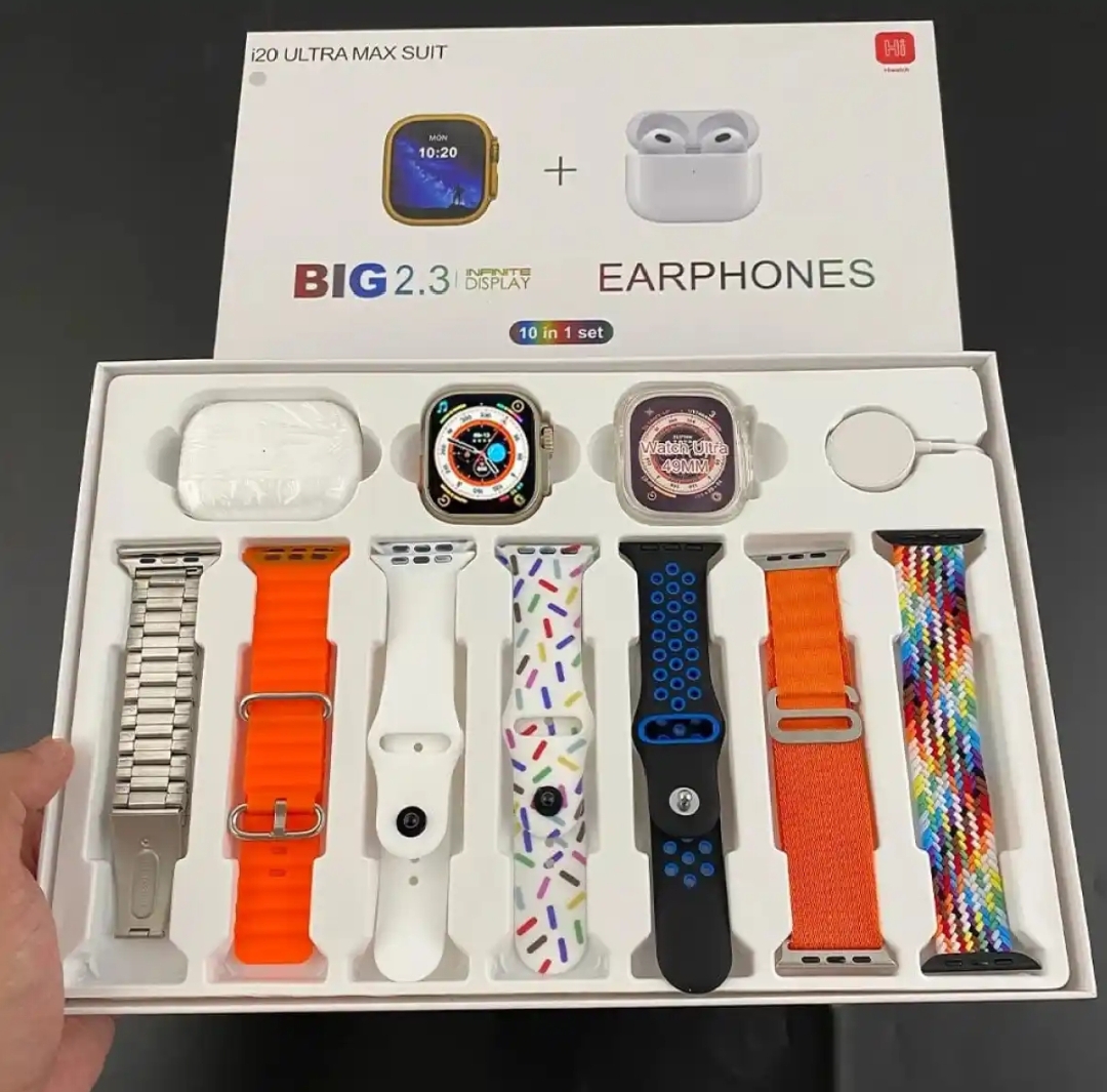 I20 Ultra Smart Watch - I20 Ultra Max Suit 10 in 1 Smart Watch With Airpods - Ultra 2 Smart Watch with Earbuds Watch Earbuds Ultra 9 Smart Watch Airpods Watch Airpods Smart Watch for Boys Touch Watch Mobile Watch Ultra with Airpods