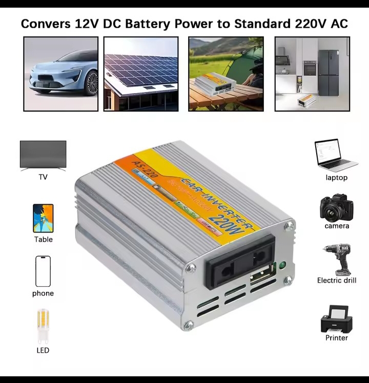 220W Car Power Inverter 12V DC to 220V AC Converter with USB Port