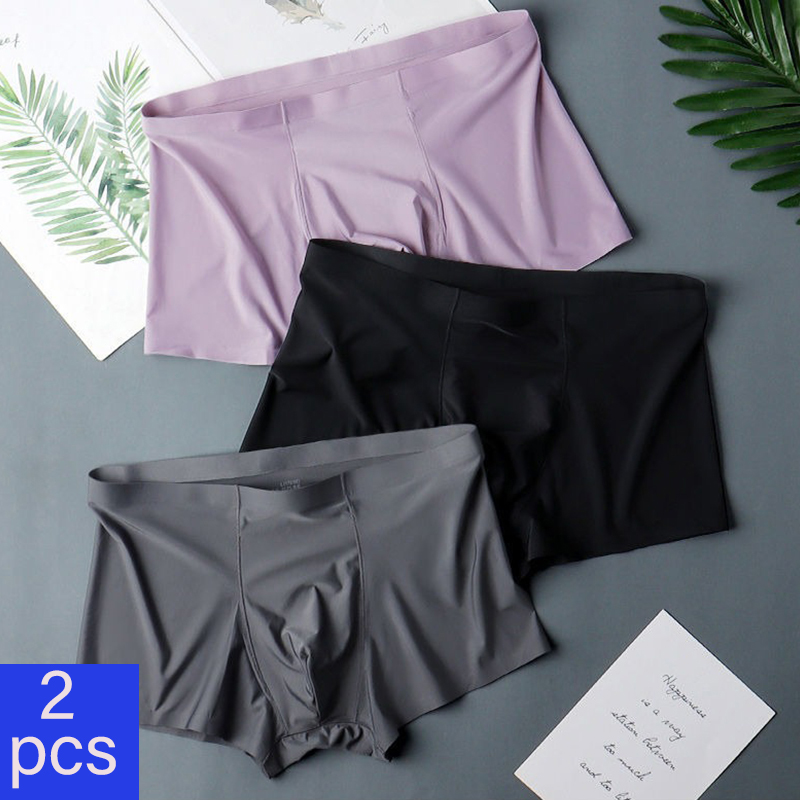 2 Pcs/Lot Men's Ultra-thin Ice Silk  Seamless Boxer Briefs Shorts Underwear Underpants Male Breathable Panties