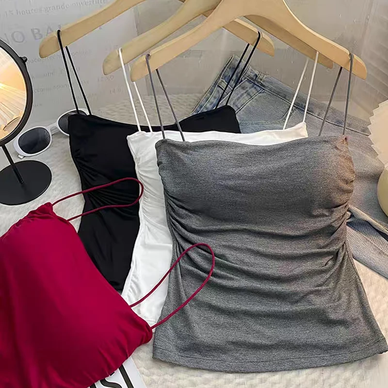  Sleeveless Tank Tops Women Casual Vest Crop Camisole Seamless Sports Underwear with Chest Pads Summer Female Bra Lingerie