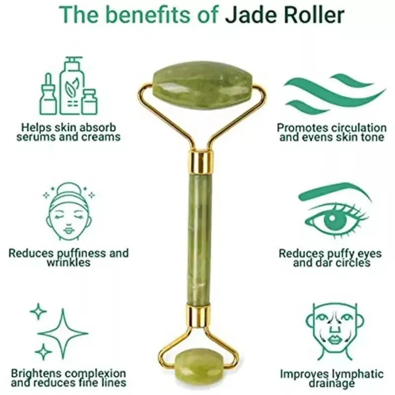 Jade Roller And Guasha Face Roller Facial Beauty Roller Skin Care Tools Massager For Face Eyes Neck Relieve Fine Lines And Wrinkles Natural Stone
