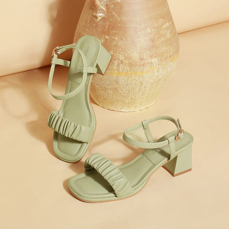 Block Heel Sandals For women Luxury Stylish PU Leather Casual Office Bridal Party Wear Black/White/Green