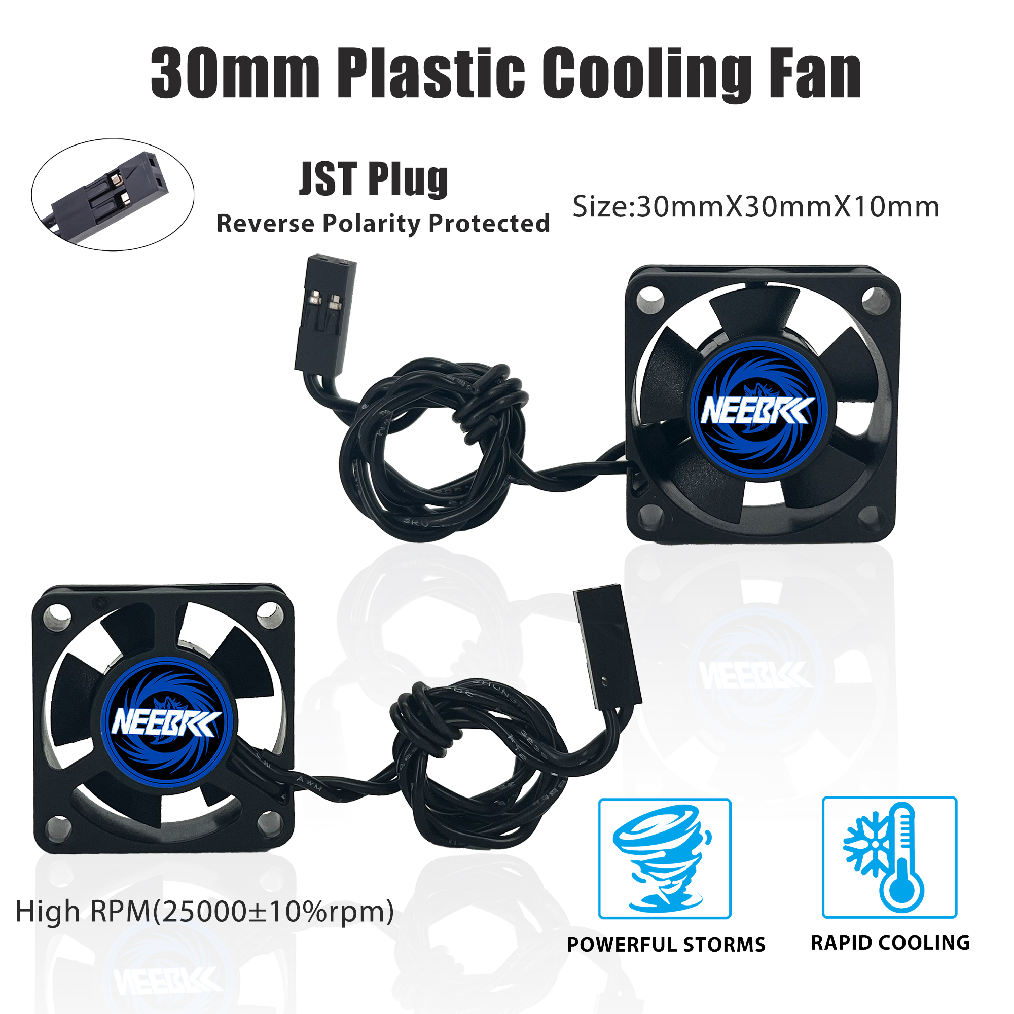 NEEBRC 25/30/35/40/45/50mm RC Motor Cooling Fan High Wind Rapid Heatsink 10000-30000RPM 5V-12V JST Plug for 28/36/42mm Motor ESC