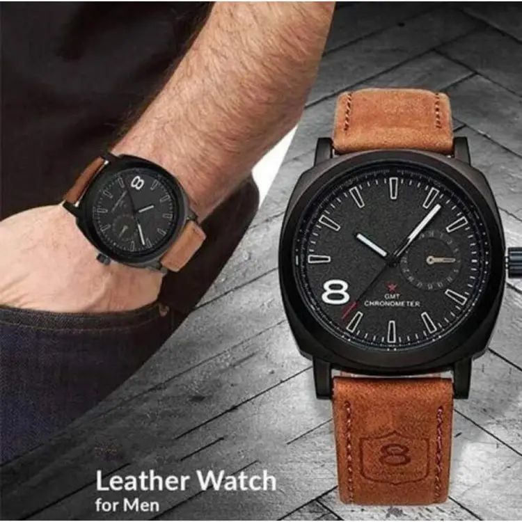 Brown Strap Analog Leather Watch For Men / Stylish Unique Mens Styles Watches For Boys