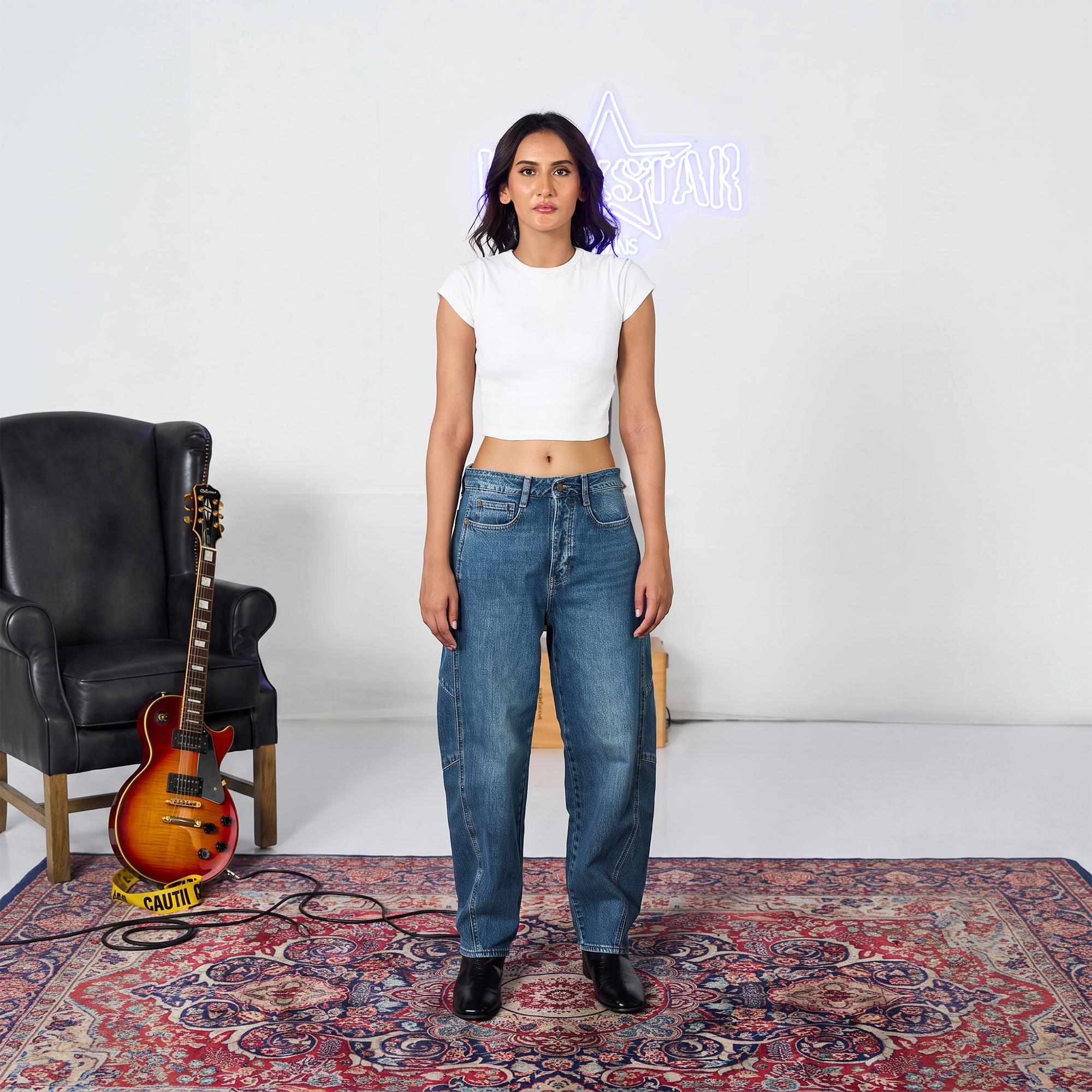 Rockstar Jeans - Stone Washed Barrel Fit Jeans For Women - Denim Full Pant For Women