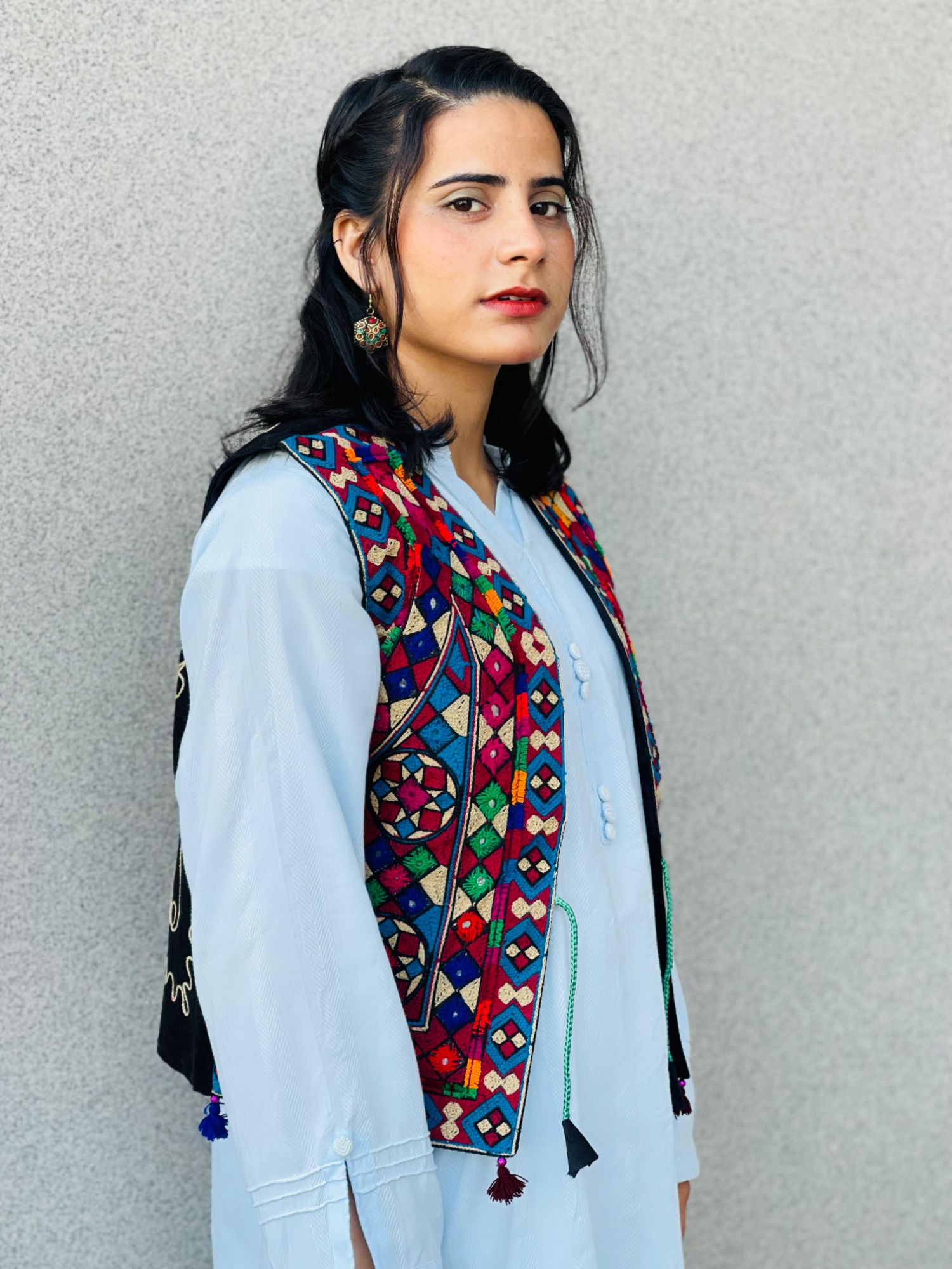 Pakistani Sindhi Traditional & Cultural Wear Embroidered Velvet Waist Coat Koti for Girls & Women Embroidery Waistcoat