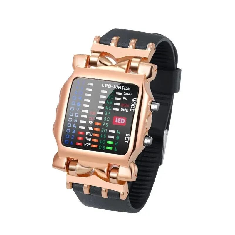 Binary Led Watch Creative Waterproof Business Electronic Watch Mens Trend Luminous  Sports Couple Date Time Display Watch