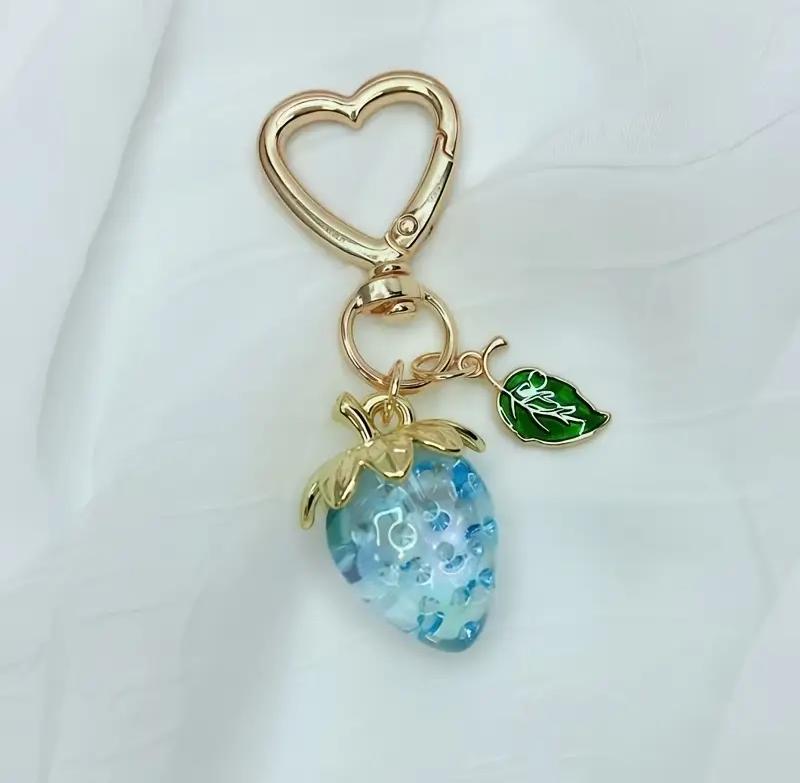 Cute 3D Crystal Strawberry Keychain for Girls - Aesthetic Fruit Bag Charm Keyring - Romantic Heart Clasp Keychain Gift for Women & Girls, Cute strawberry keychain, Aesthetic keychain, bag charm, Keyring for girls, Trending keychain