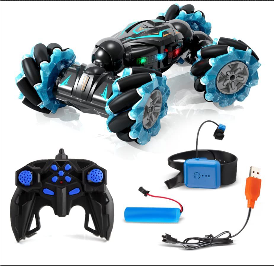RC Stunt Car, 2.4GHz 4WD Remote Control Gesture Car Sensor Toy, Double Sided Rotating Off Road Vehicle 360° Flips with Lights Music, for Boys & Girls, Multi