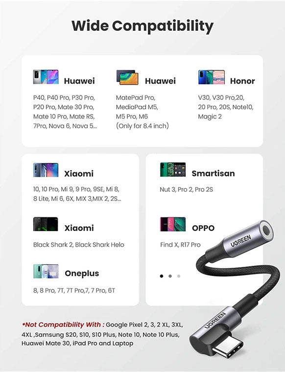 UGREEN Lott Type C to 3.5mm Audio Adapter Cable for Xiaomi, OnePlus, , Vivo , Oppo, universal compatibly For All Mobiles