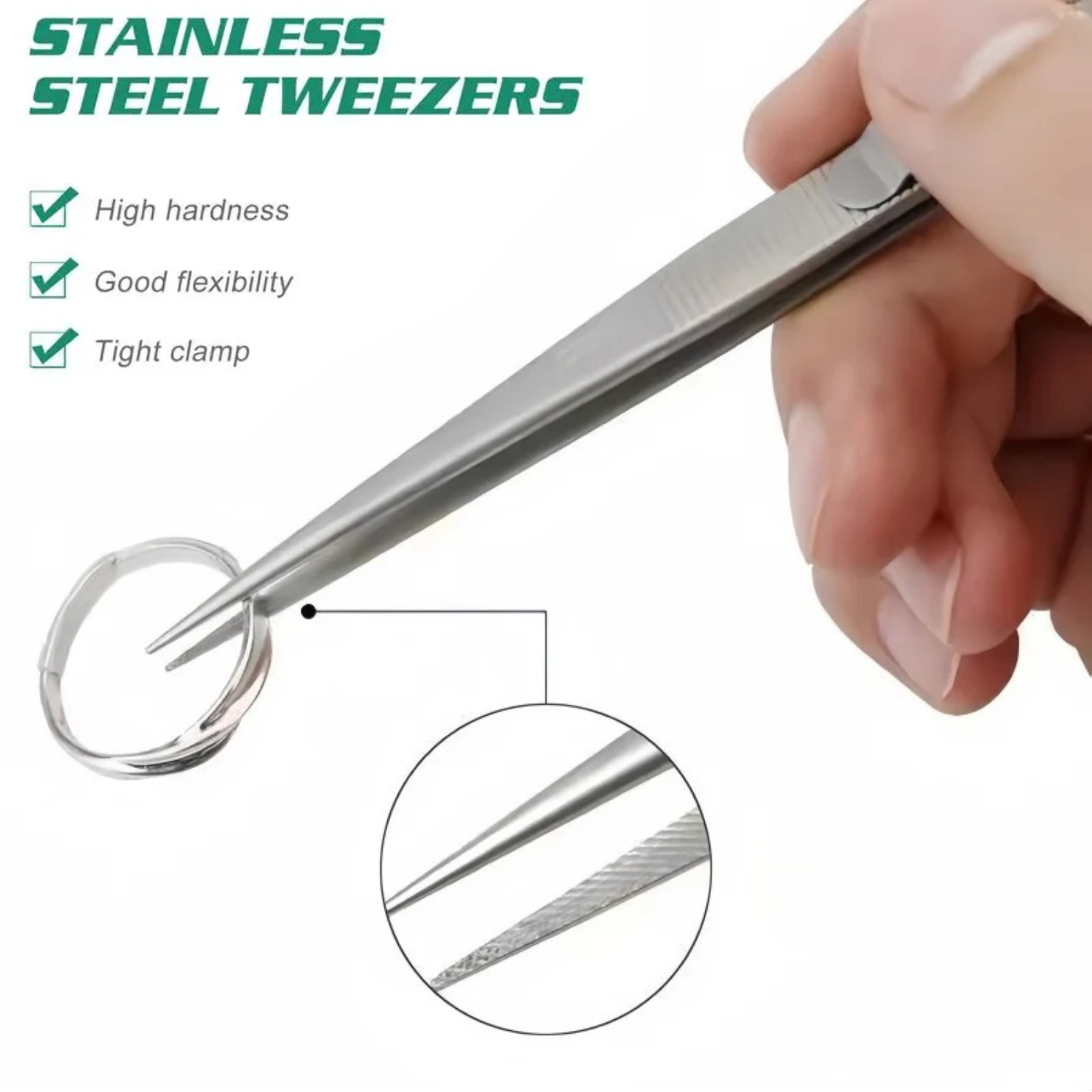 2 Pcs Stainless Steel Precision Tweezers Set – Straight & Curved Tip for Jewelry Making, Beads, Rhinestones, Electronics Soldering & DIY Repair