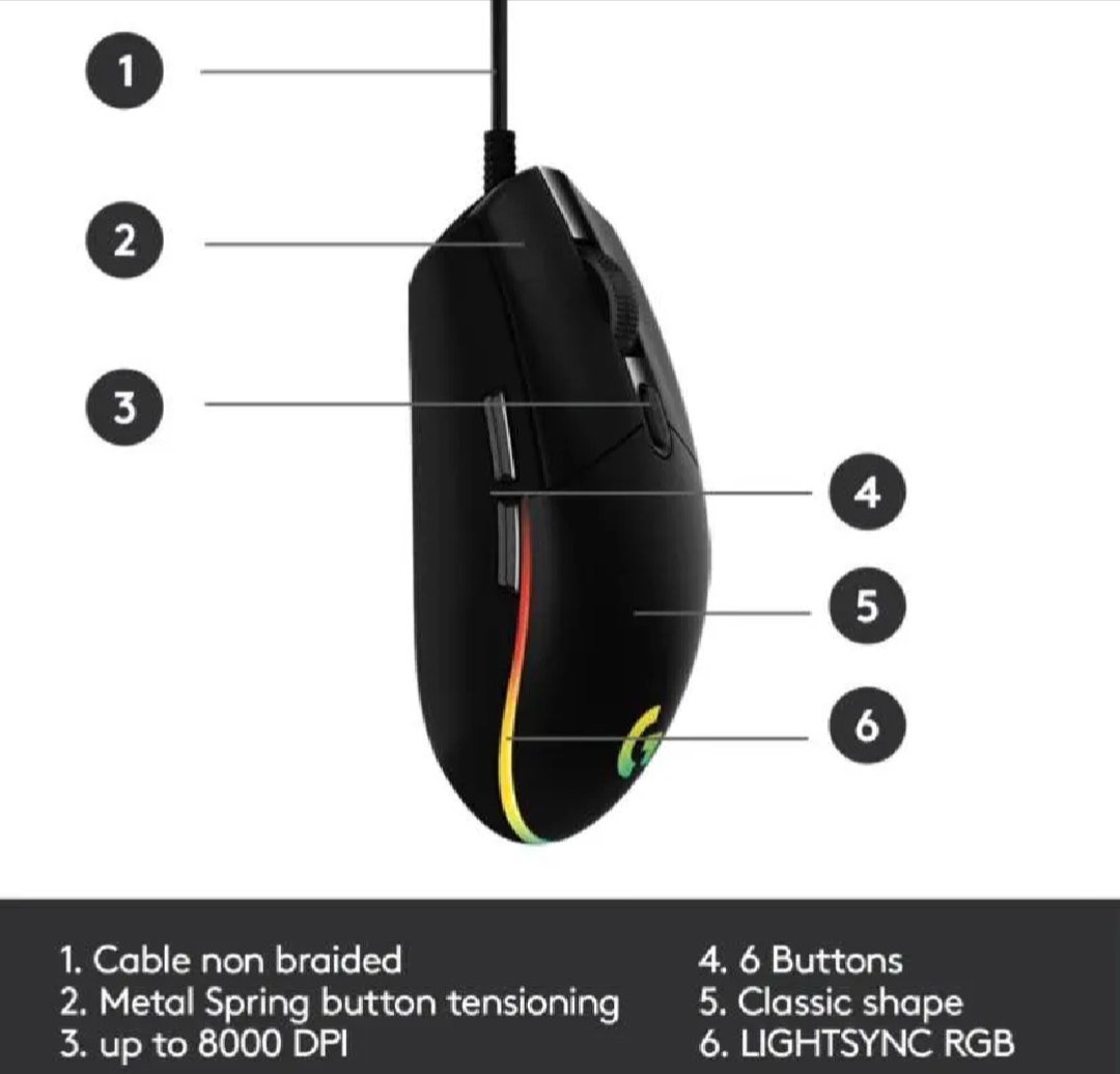 Logitech G102 LIGHTSYNC RGB Gaming Mouse - 8,000 DPI, 6 Programmable Buttons, USB Wired Gaming Mouse
