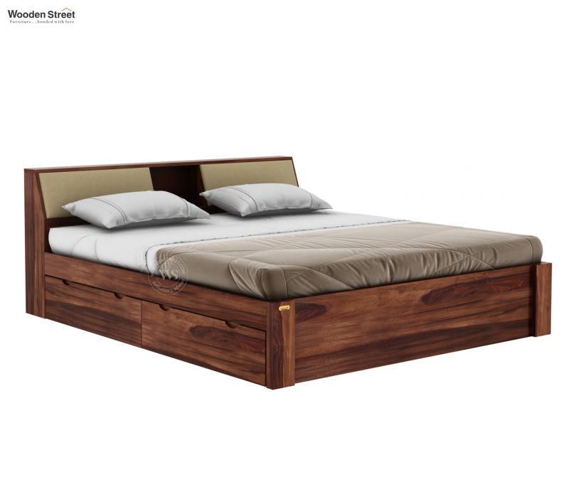 Walken Sheesham Wood Bed with Full Drawer Storage