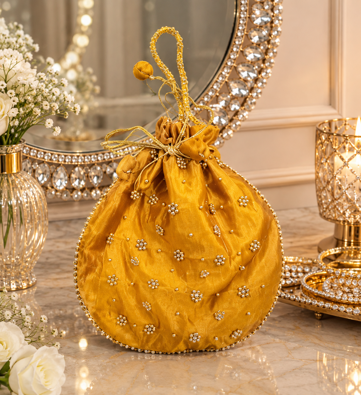 Fancy embroidered clutch/potli bag for wedding parties designer traditional potli gol bag with Handmade Gota work