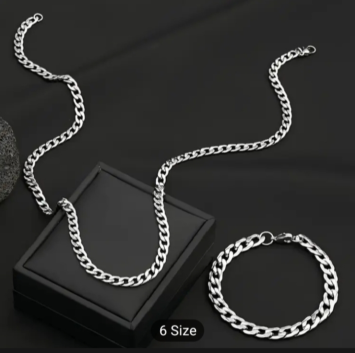 Men's Stainless Steel Cuban Chain Necklace & Bracelet Set – Stylish, Durable & Rust-Free